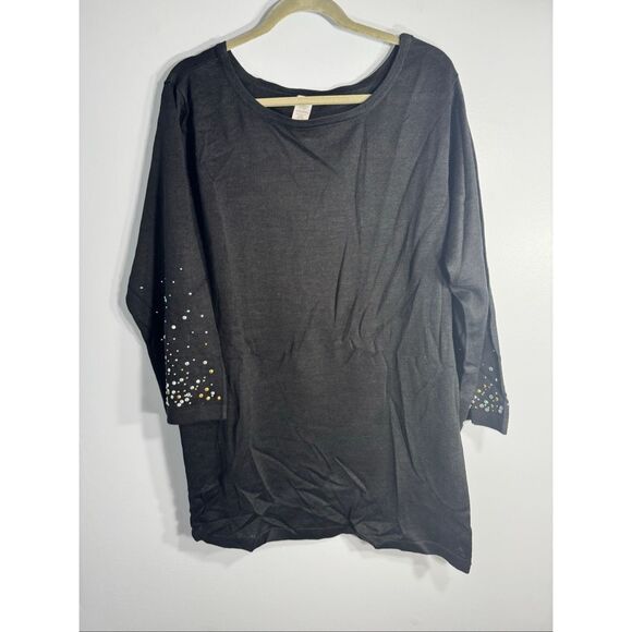 Avon Women's Embellished Quarter Sleeve Knit Tunic Sweater Top Black 3X NWOT - Picture 7 of 9